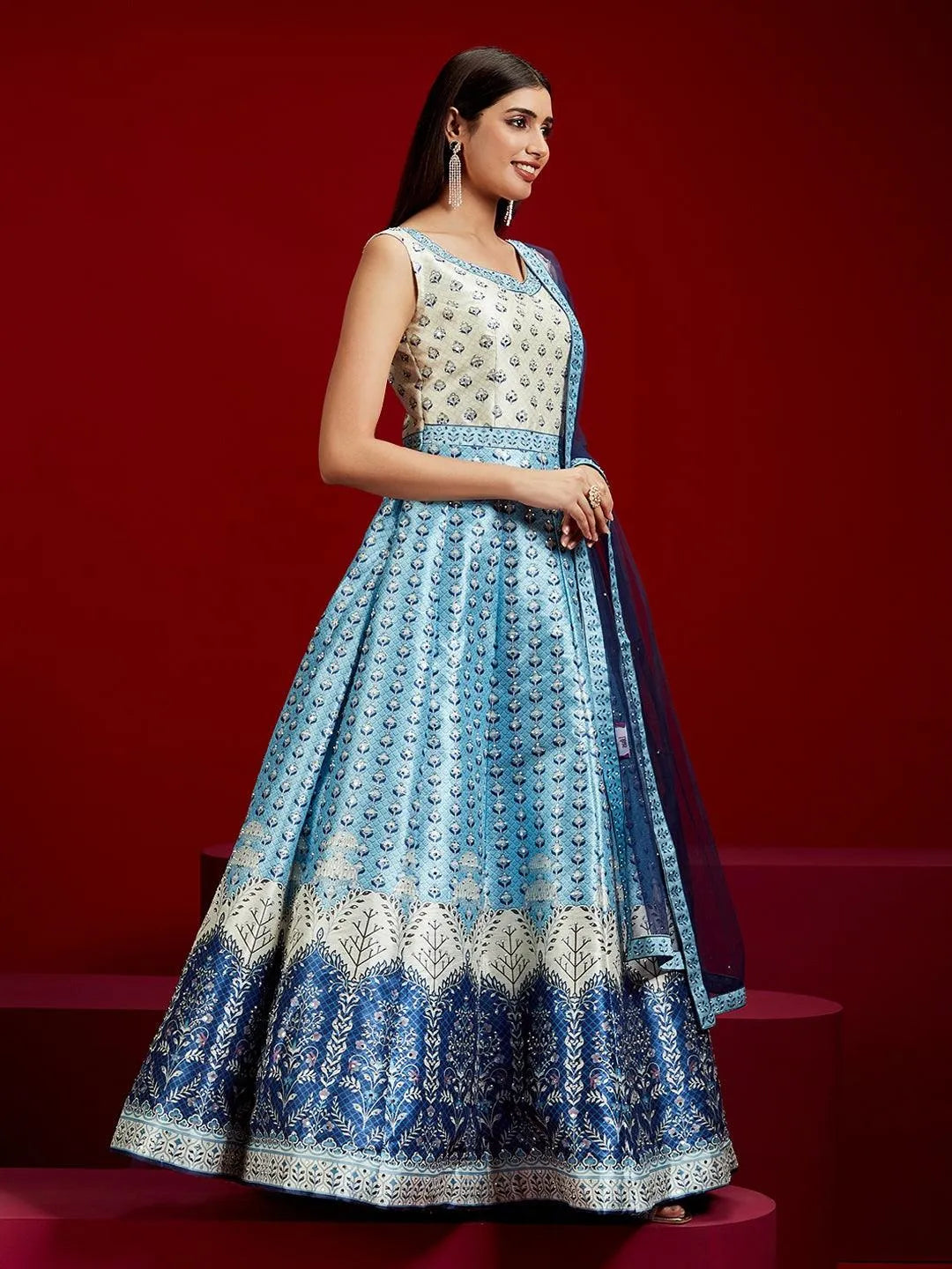 Buy Libas Art Blue Printed Silk Gown With Dupatta Online at Rs.3149 Libas