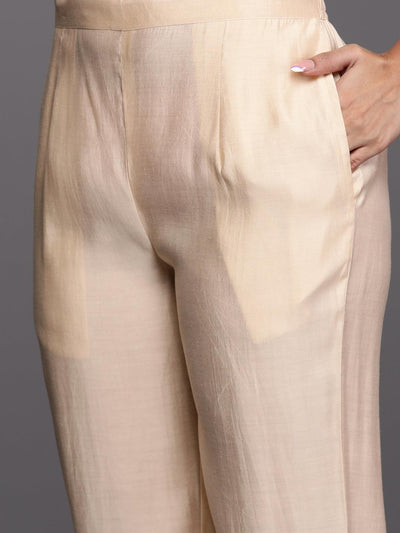 Libas Art Cream Embroidered Silk Blend A-Line Kurta With Trousers & Dupatta - Libas
