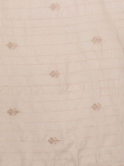 Libas Art Cream Embroidered Silk Blend A-Line Kurta With Trousers & Dupatta - Libas