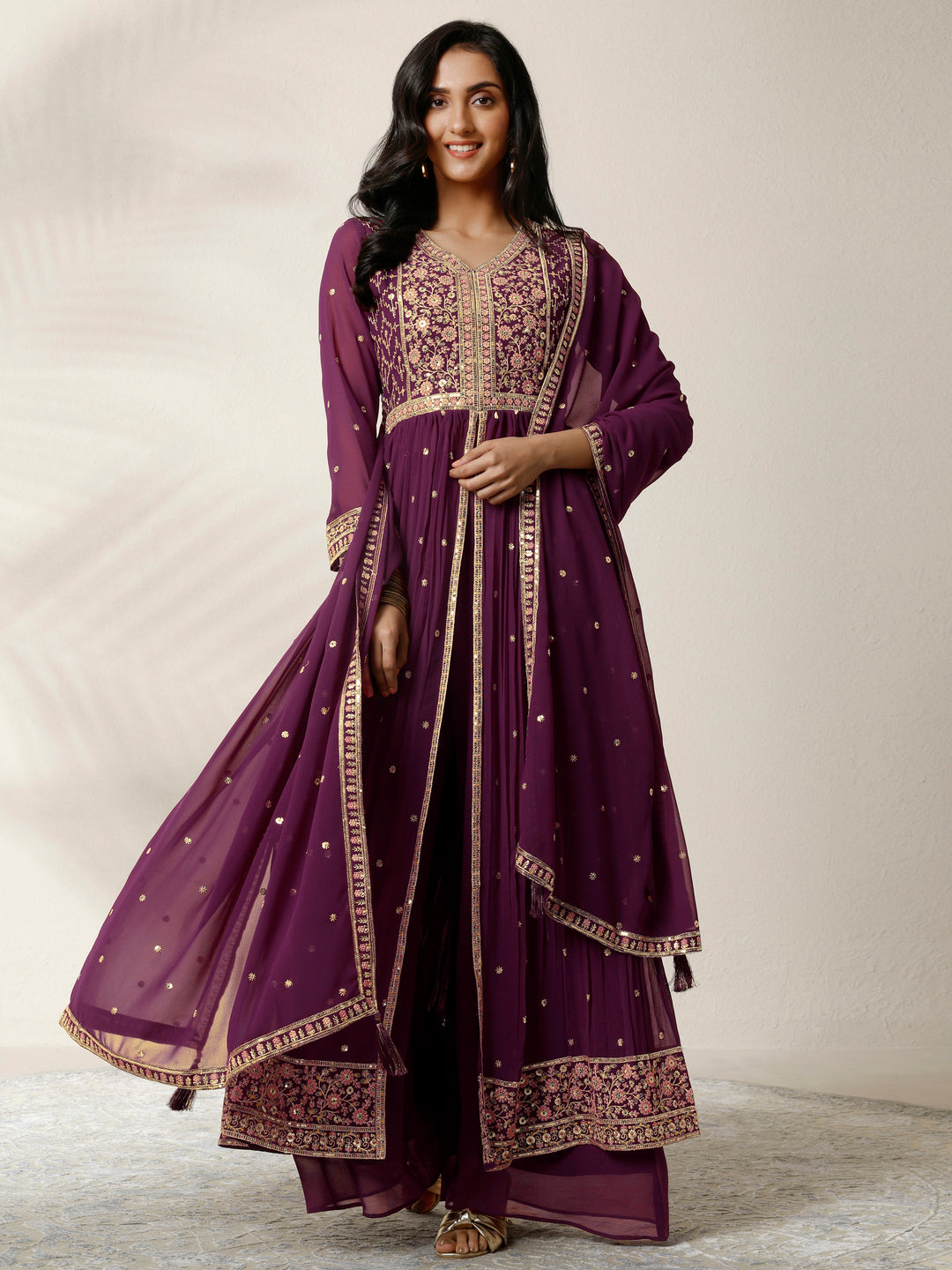 Libas Art Embroidered Georgette Anarkali Suit Set With Dupatta