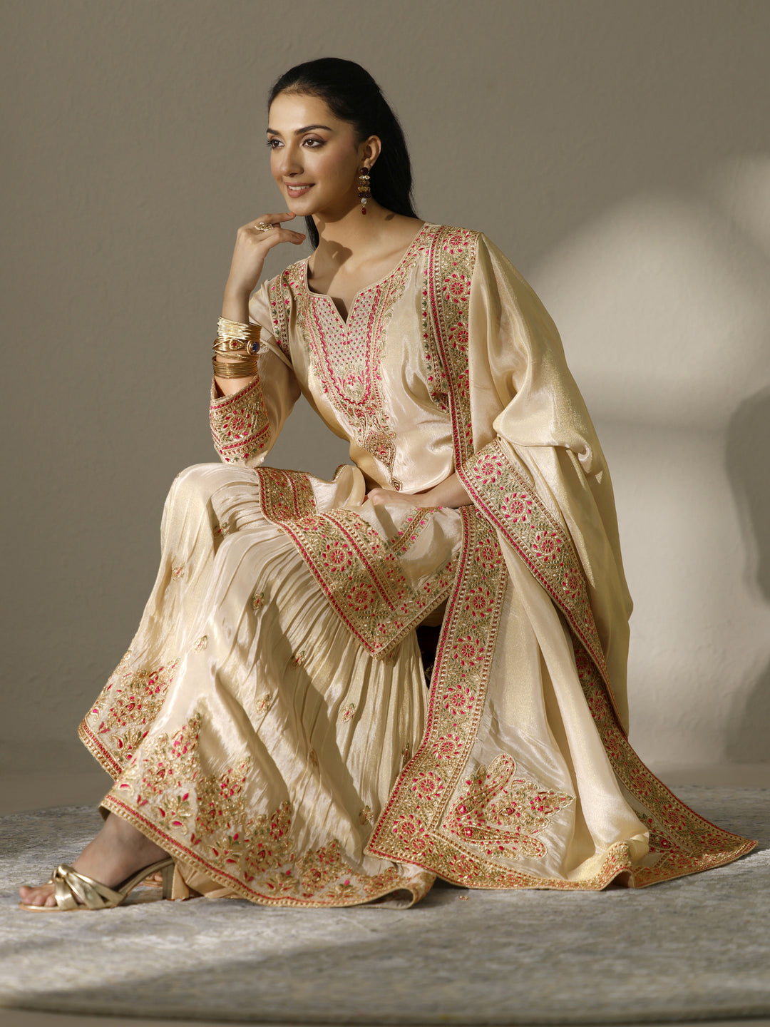 Libas Art Embroidered Silk Blend Straight Suit Set With Dupatta