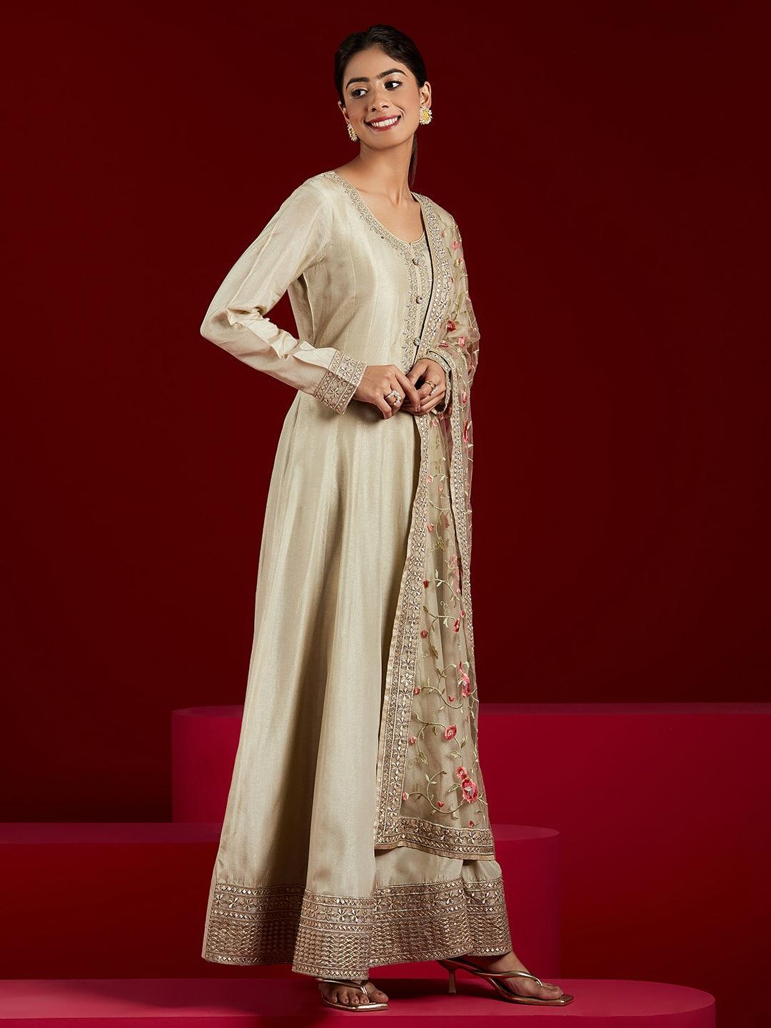 Libas Art Gold Yoke Design Silk Anarkali Suit With Dupatta