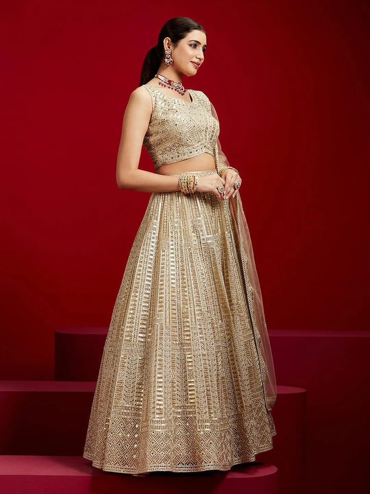 Libas Art Golden Embellished Net Lehenga Set - Libas