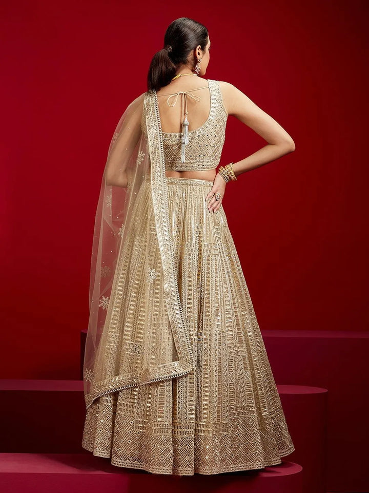 Libas Art Golden Embellished Net Lehenga Set - Libas