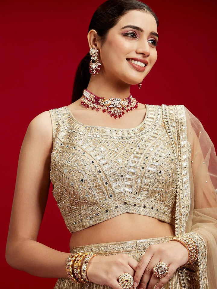 Libas Art Golden Embellished Net Lehenga Set - Libas
