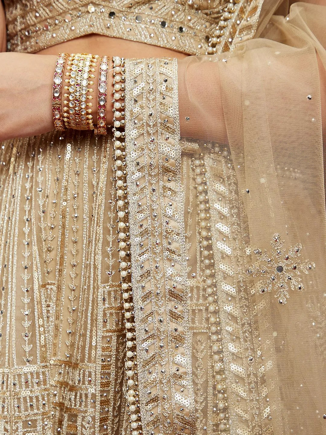 Libas Art Golden Embellished Net Lehenga Set - Libas 