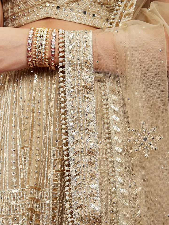 Libas Art Golden Embellished Net Lehenga Set - Libas