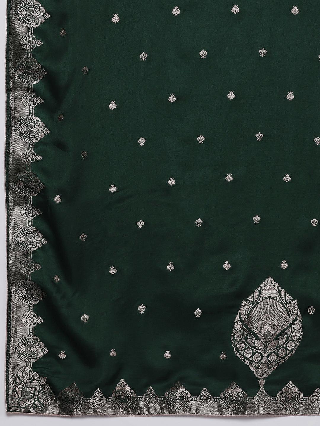 Libas Art Green Embroidered Silk Straight Kurta With Trousers & Dupatta - Libas