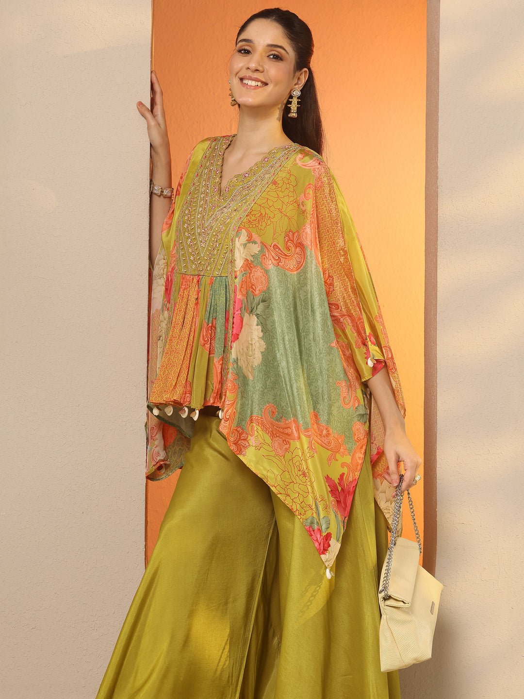  Libas Art Green Printed Crepe A-Line Kurta Set 