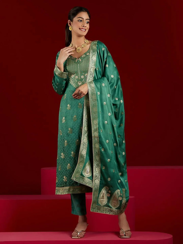 Libas Design Buy Libas Art Green Woven Design Silk Straight Suit With Dupatta Online ...