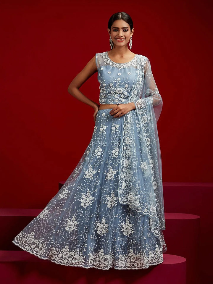 Libas Art Grey Embellished Net Lehenga Set - Libas