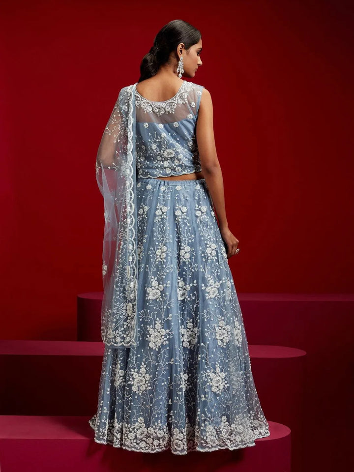 Libas Art Grey Embellished Net Lehenga Set - Libas