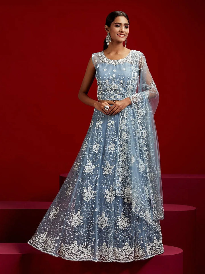 Libas Art Grey Embellished Net Lehenga Set - Libas