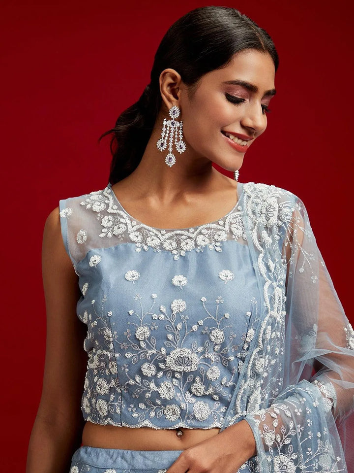 Libas Art Grey Embellished Net Lehenga Set - Libas