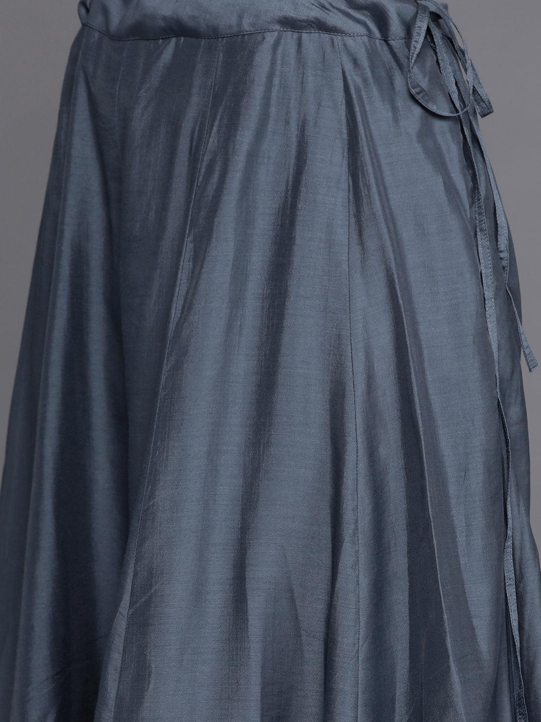 Libas Art Grey Embroidered Silk Anarkali Suit Set - Libas