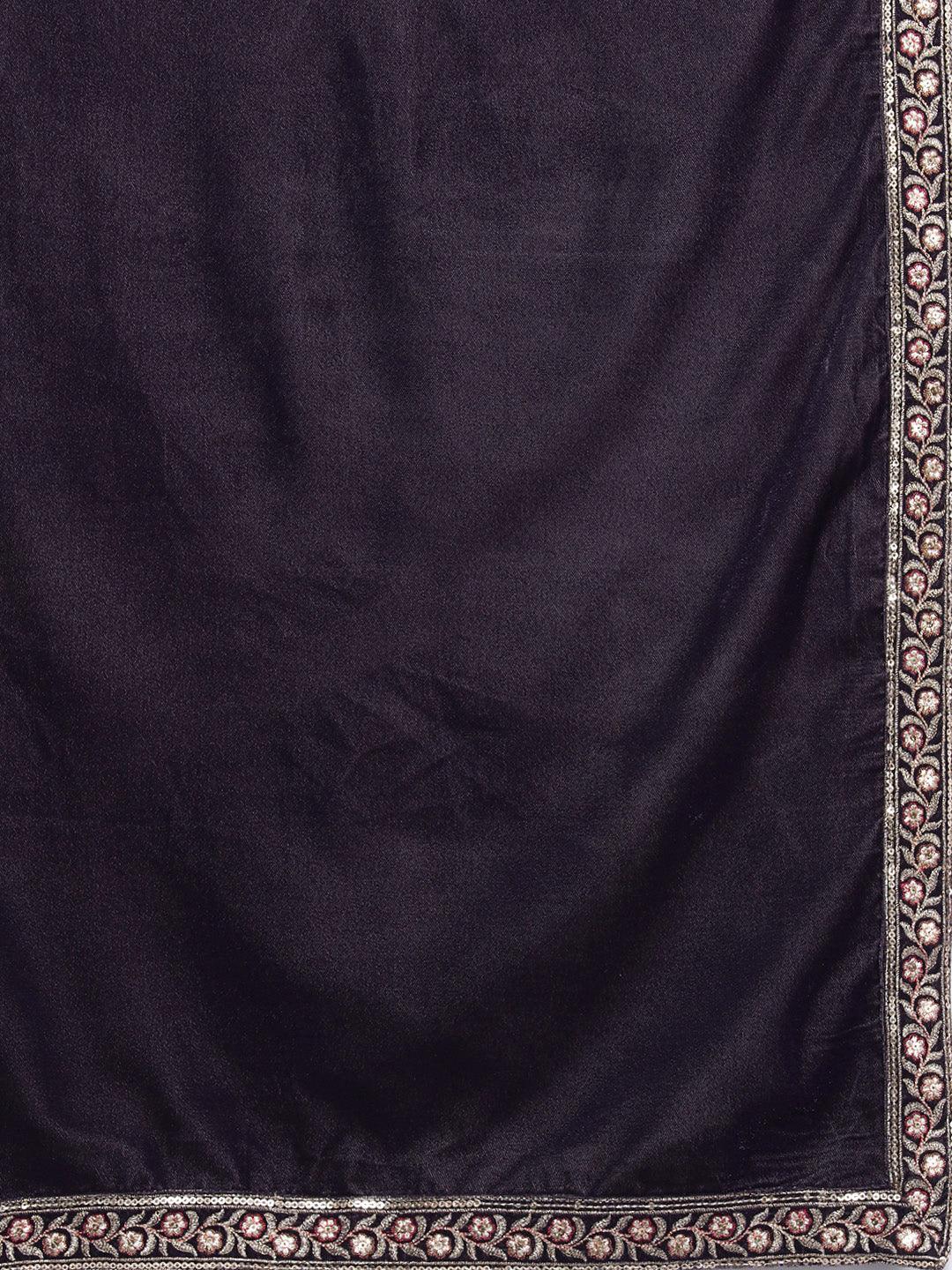 Libas Art Grey Embroidered Velvet Straight Kurta With Trousers & Dupatta - Libas