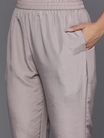 Libas Art Grey Yoke Design Silk Anarkali Kurta With Trousers & Dupatta - Libas