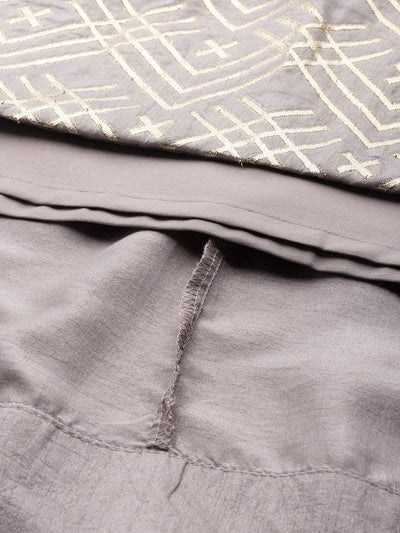 Libas Art Grey Yoke Design Silk Anarkali Kurta With Trousers & Dupatta - Libas
