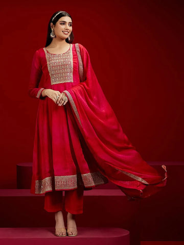 Pink Yoke Design Chiffon Anarkali Suit With Dupatta