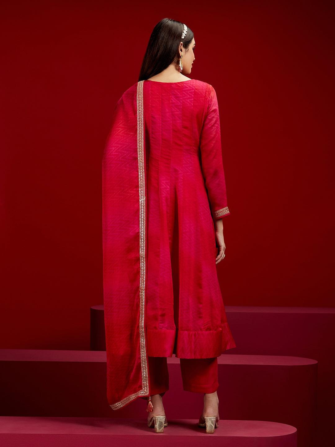 Libas Art Pink Yoke Design Chiffon Anarkali Suit With Dupatta