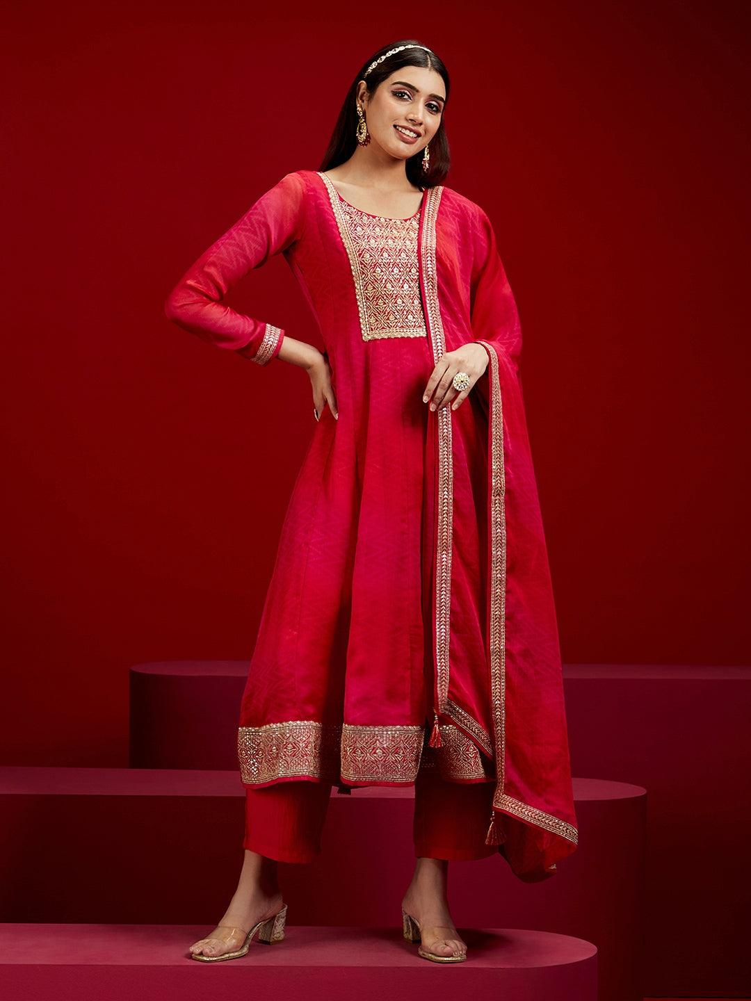 Libas Art Pink Yoke Design Chiffon Anarkali Suit With Dupatta