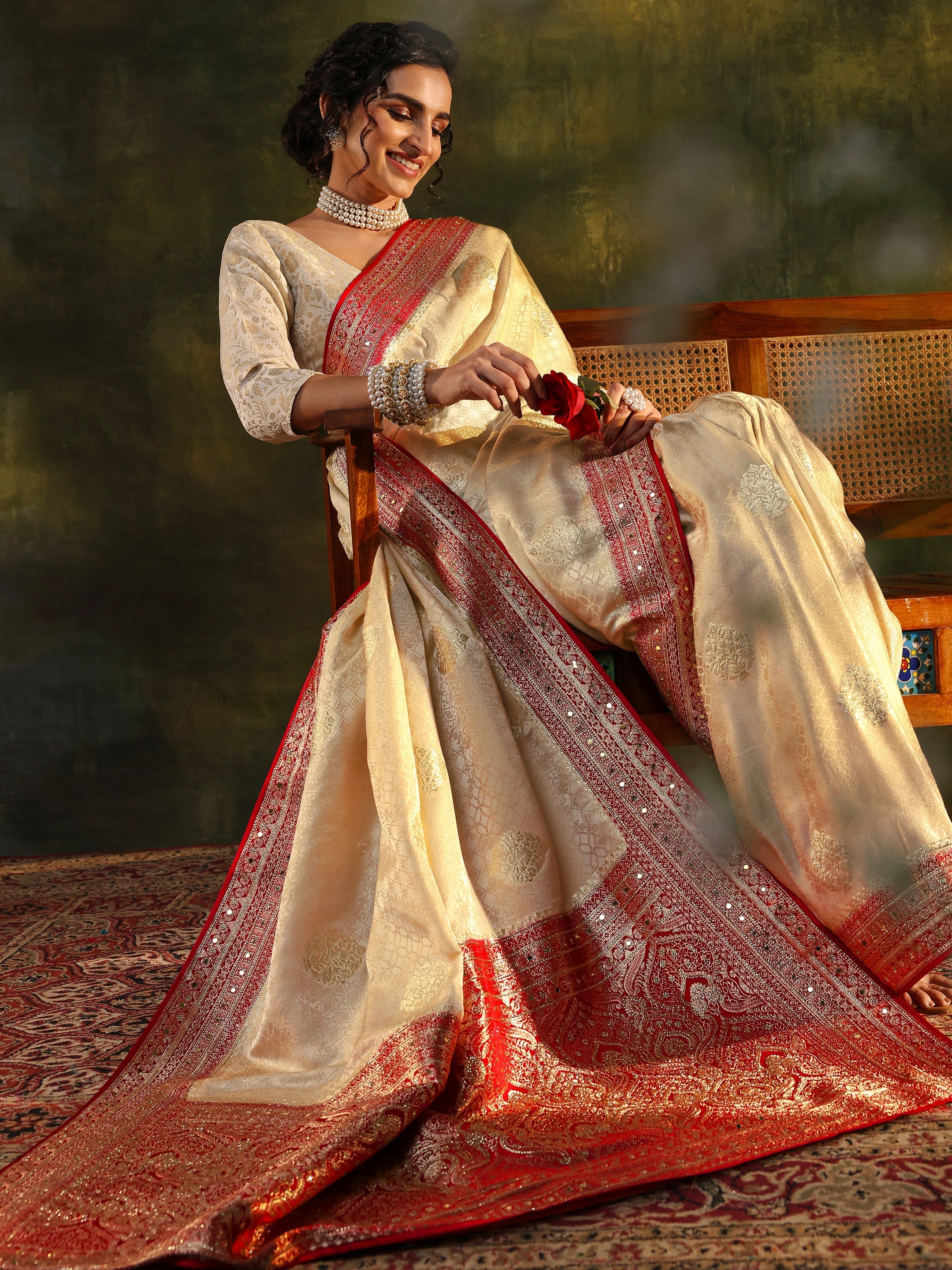 Libas Art Ivory Ethnic Woven Design Silk Blend Saree With Unstitched Blouse Piece-picture-62