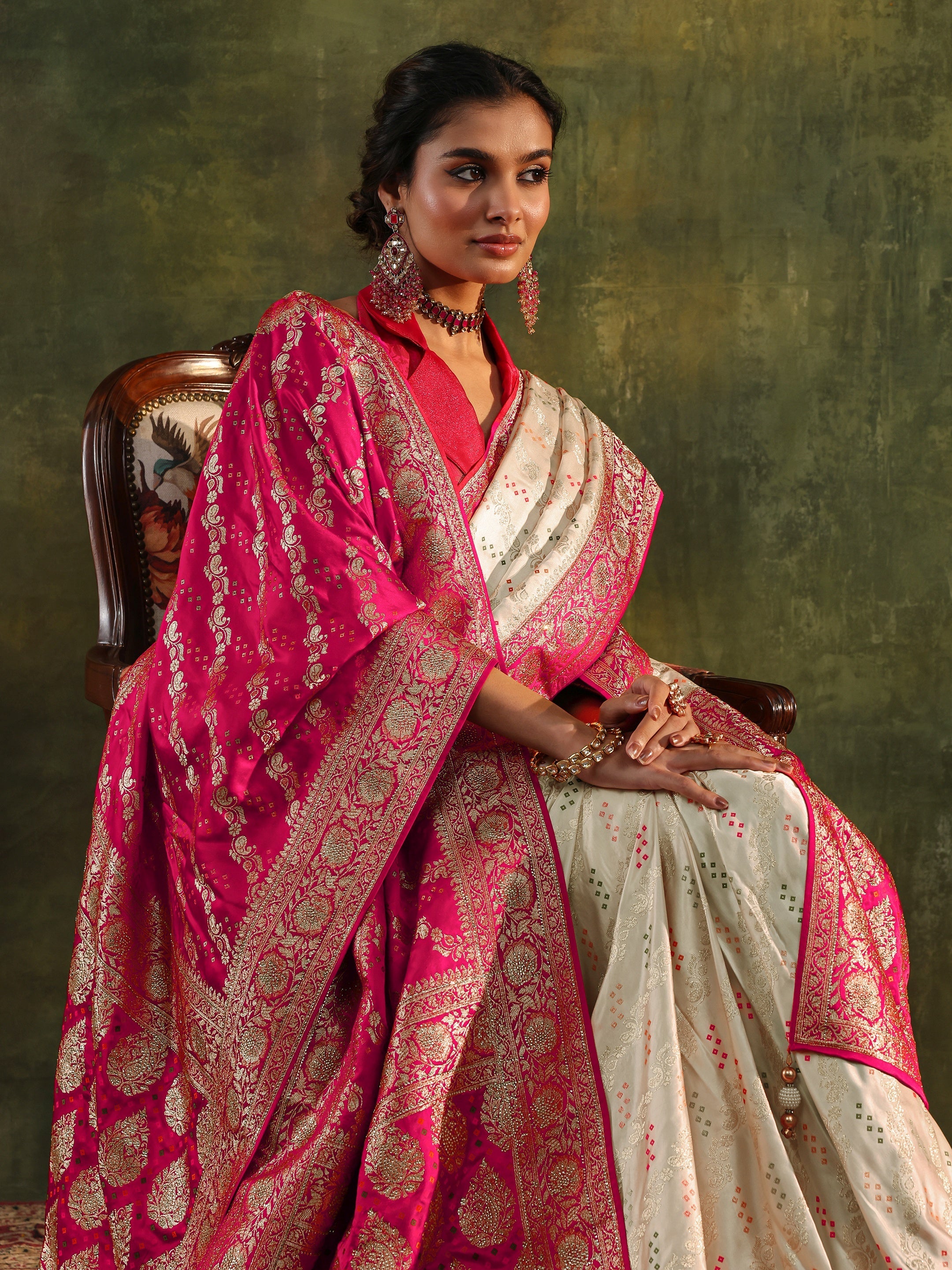 Libas Art Ivory Gharchola Satin Saree With Unstitched Blouse Piece-picture-11