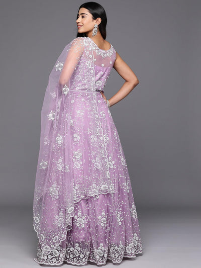 Libas Art Lavender Embellished Net Gown Dress With Dupatta - Libas