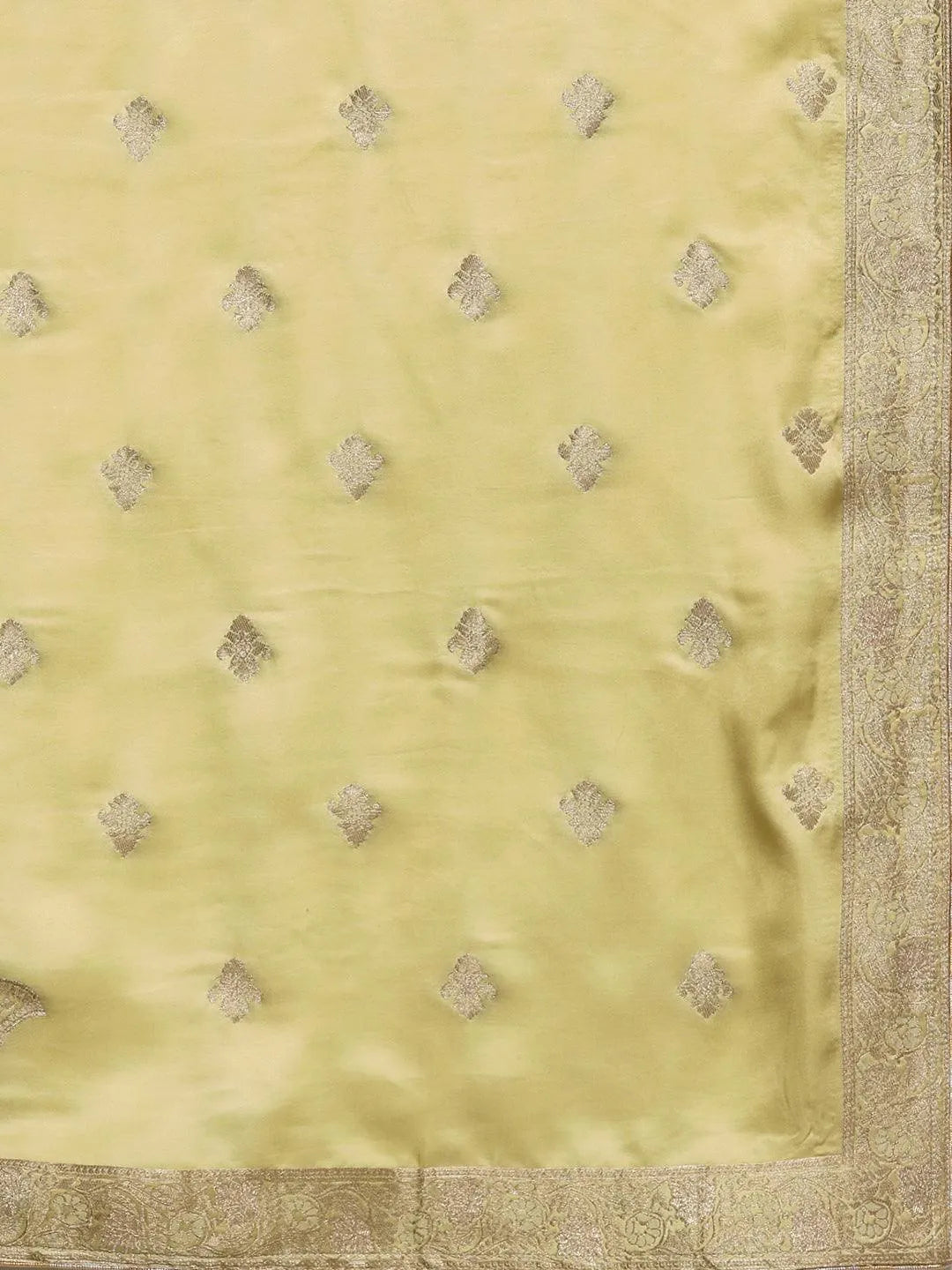 Libas Art Lime Green Woven Design Silk Straight Kurta With Trousers & Dupatta - Libas 