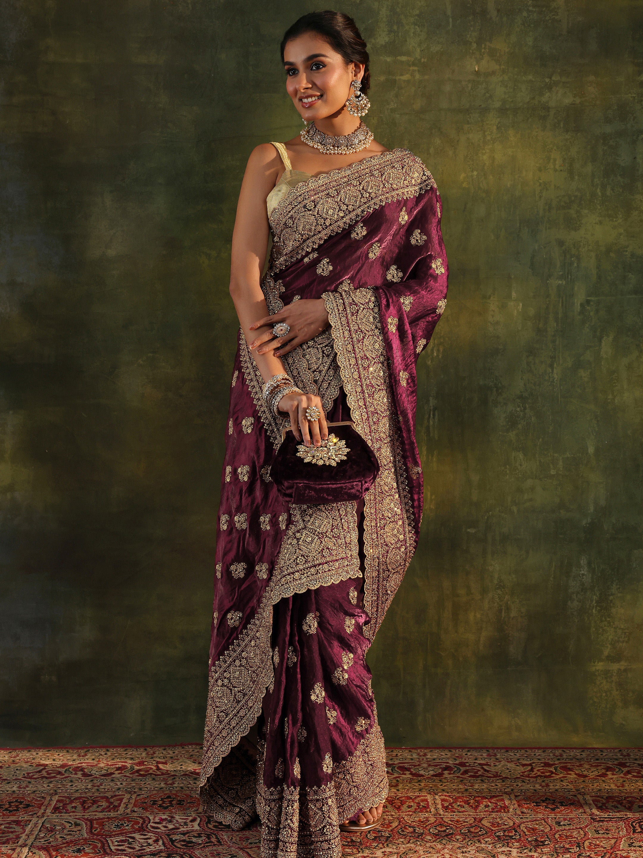 Libas Art Magenta Embellished Tissue Saree With Unstitched Blouse Piece-picture-38