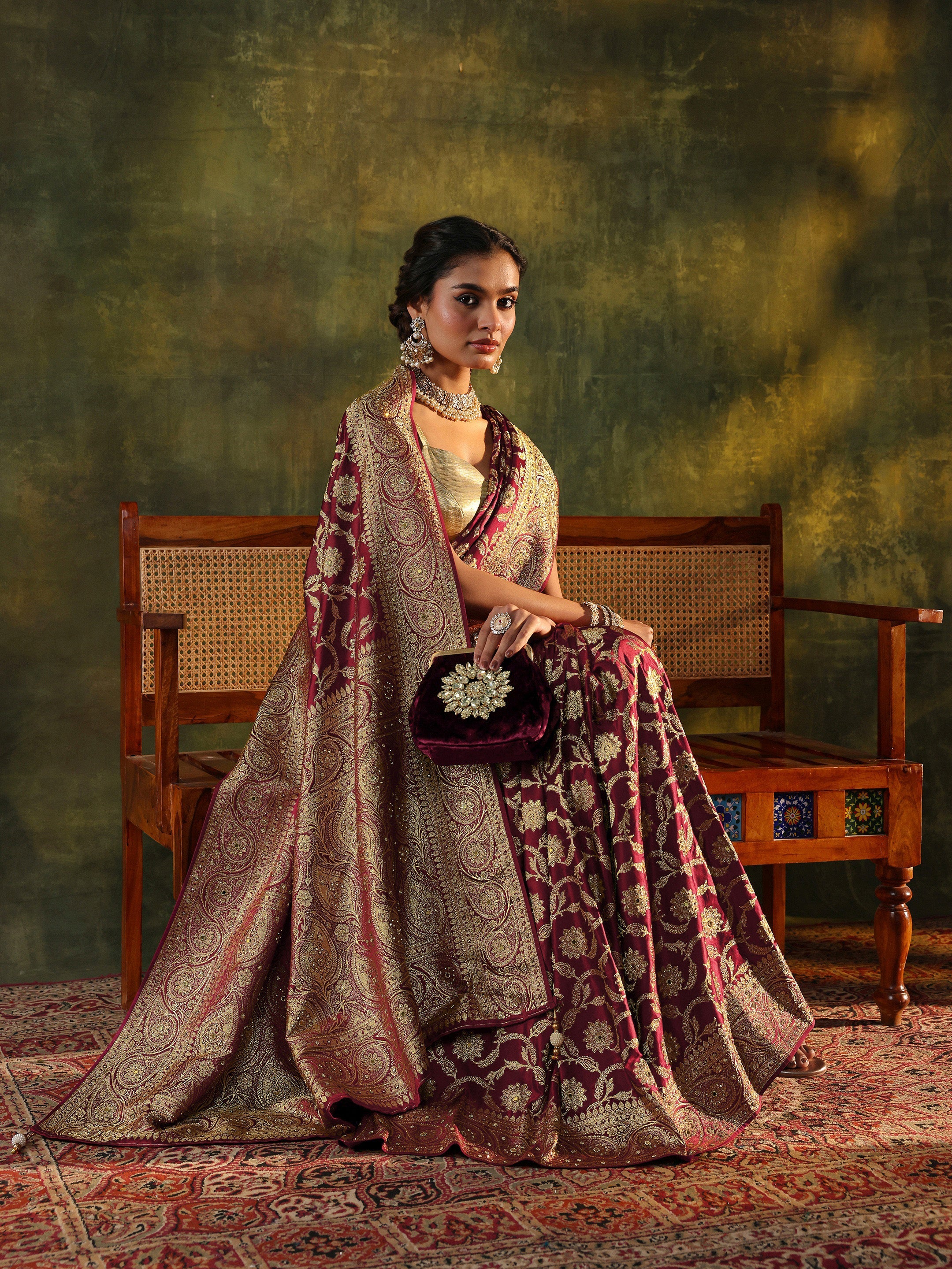 Libas Art Maroon Banarasi Silk Blend Saree With Unstitched Blouse Piece-picture-55
