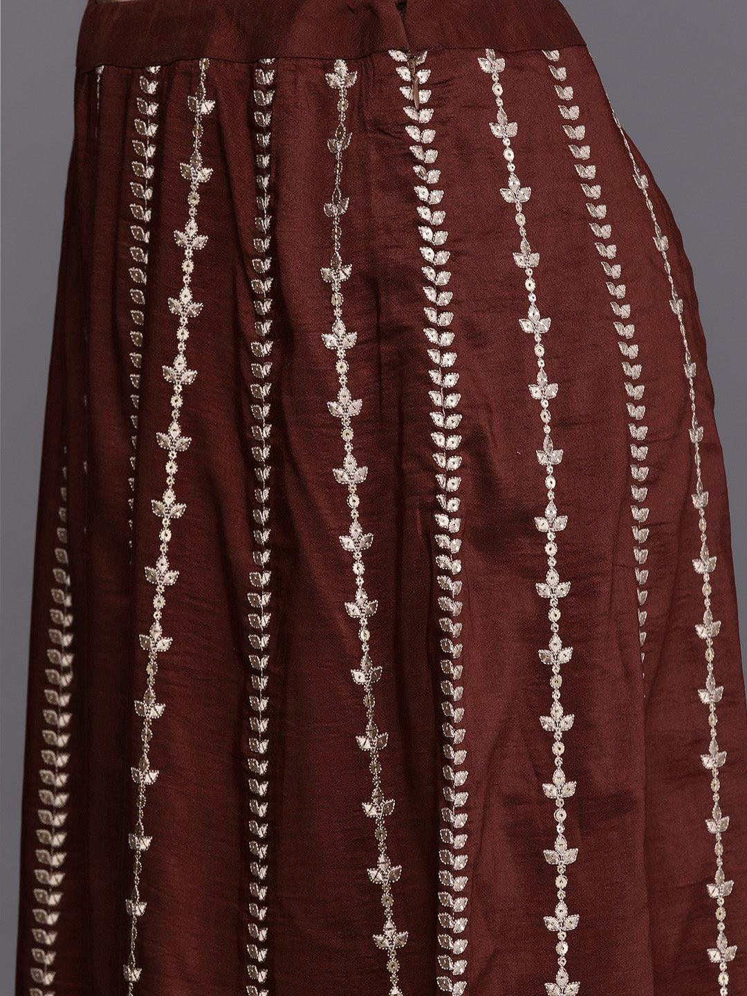 Libas Art Maroon Embroidered Silk Blend Anarkali Suit With Dupatta