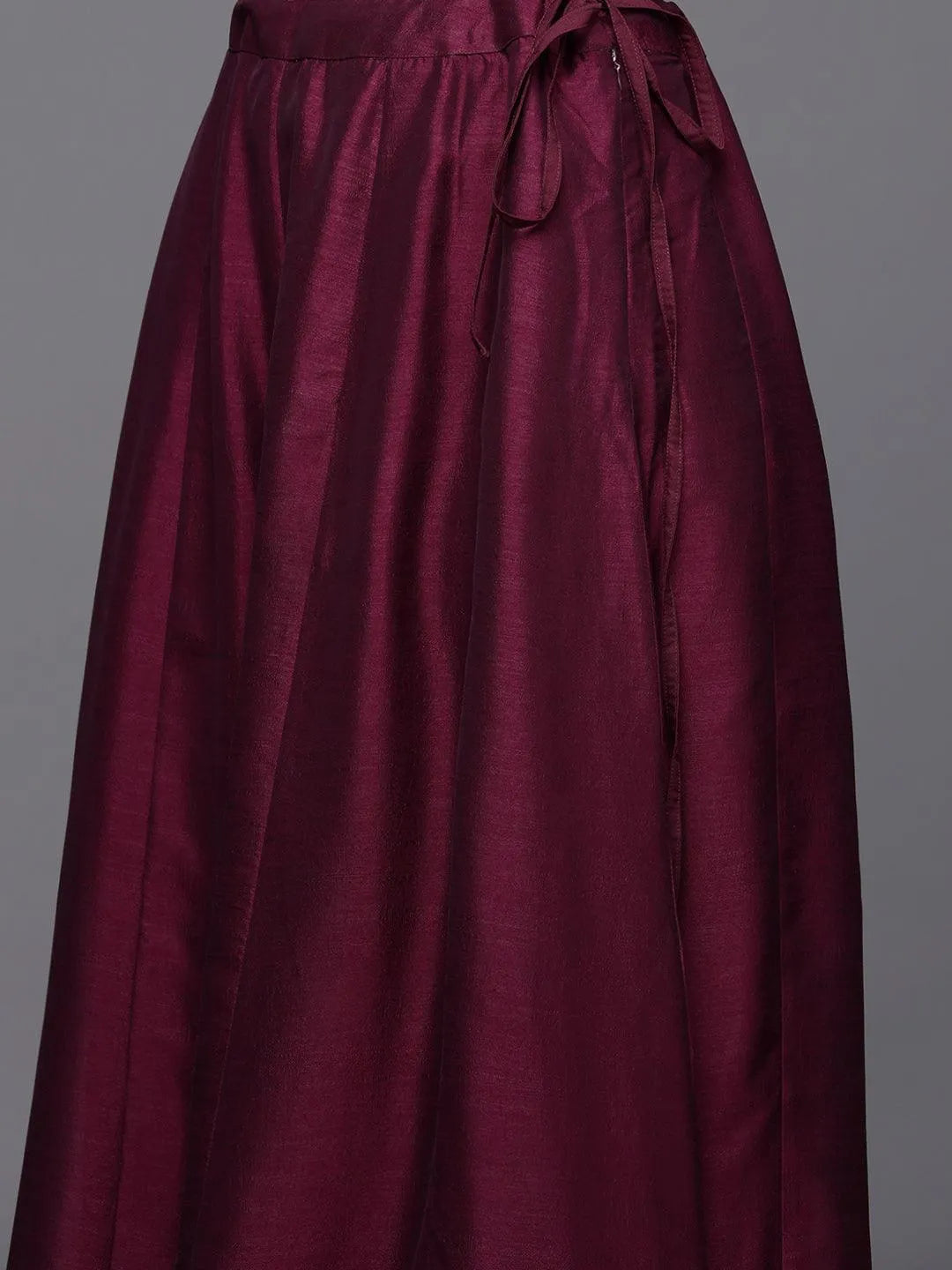 Libas Art Maroon Embroidered Silk Blend Straight Kurta With Palazzos & Dupatta - Libas 