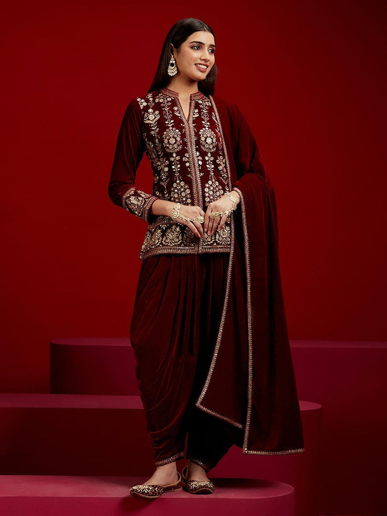 Buy Maroon Silk Dhoti Pant For Women by Abraham & Thakore Online at Aza  Fashions.