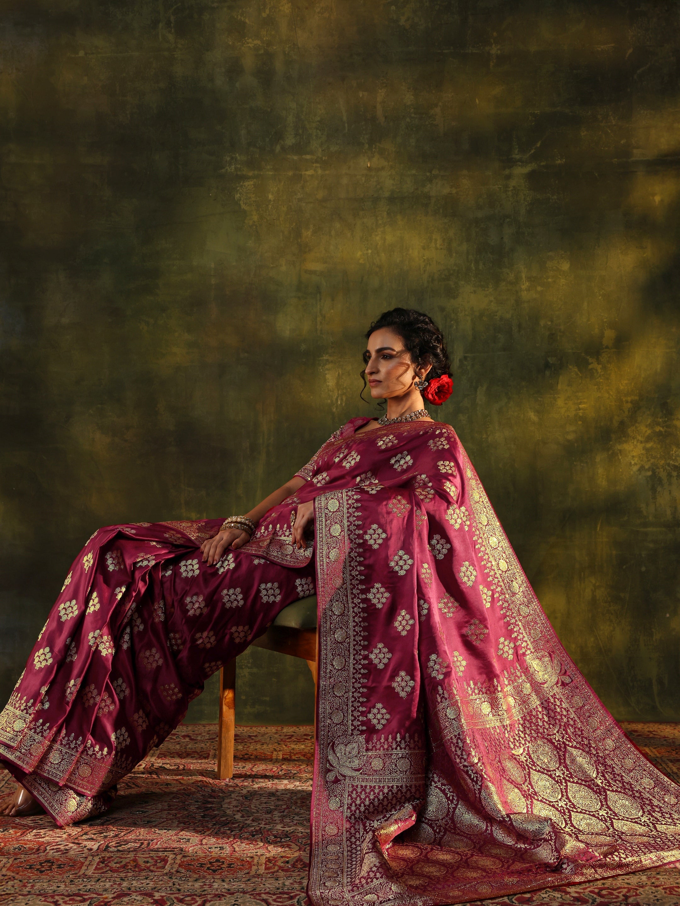 Libas Art Maroon Woven Design Satin Banarasi Saree With Unstitched Blouse Piece-image-43