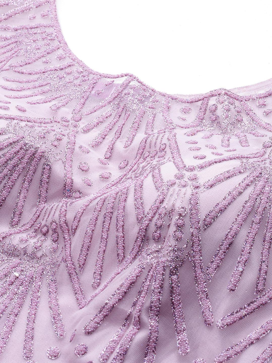 Libas Art Mauve Embellished Net Gown Dress With Dupatta - Libas