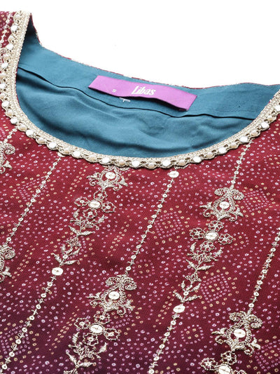 Libas Art Multi Embroidered Georgette Straight Kurta With Trousers & Dupatta - Libas