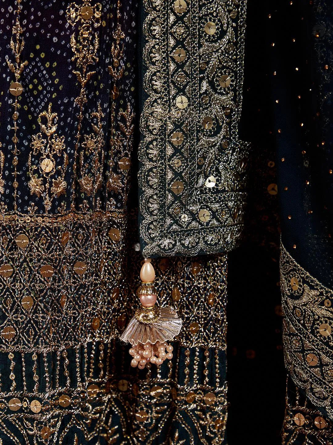 Libas Art Multicoloured Embroidered Georgette A-Line Kurta With Trousers & Dupatta - Libas 