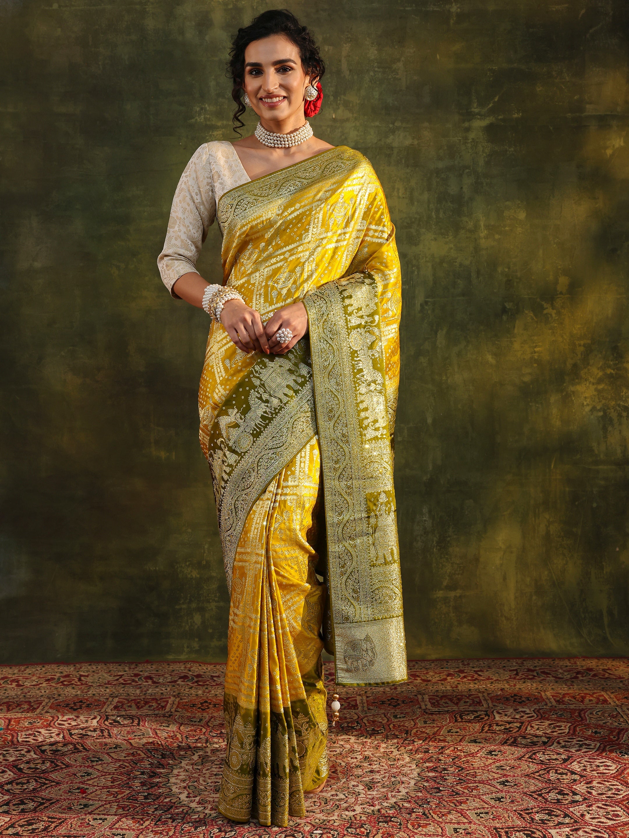 Libas Art Mustard Ethnic Woven Design Satin Saree With Unstitched Blouse Piece-picture-56