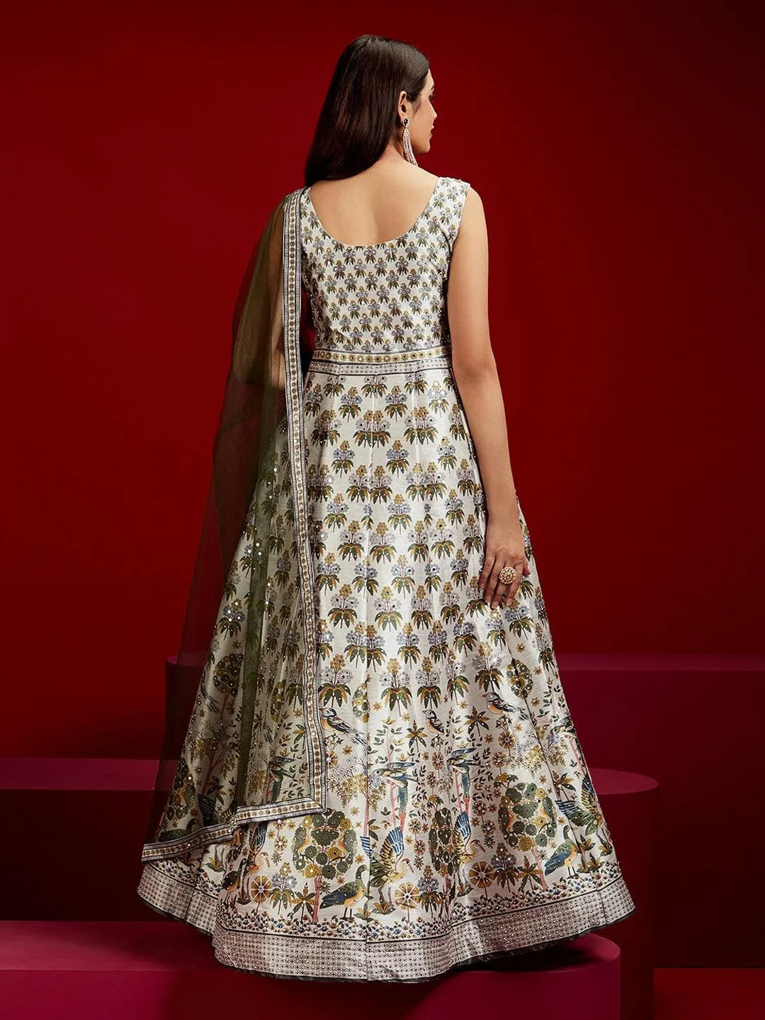 Libas Art Off White Printed Silk Gown - Libas 