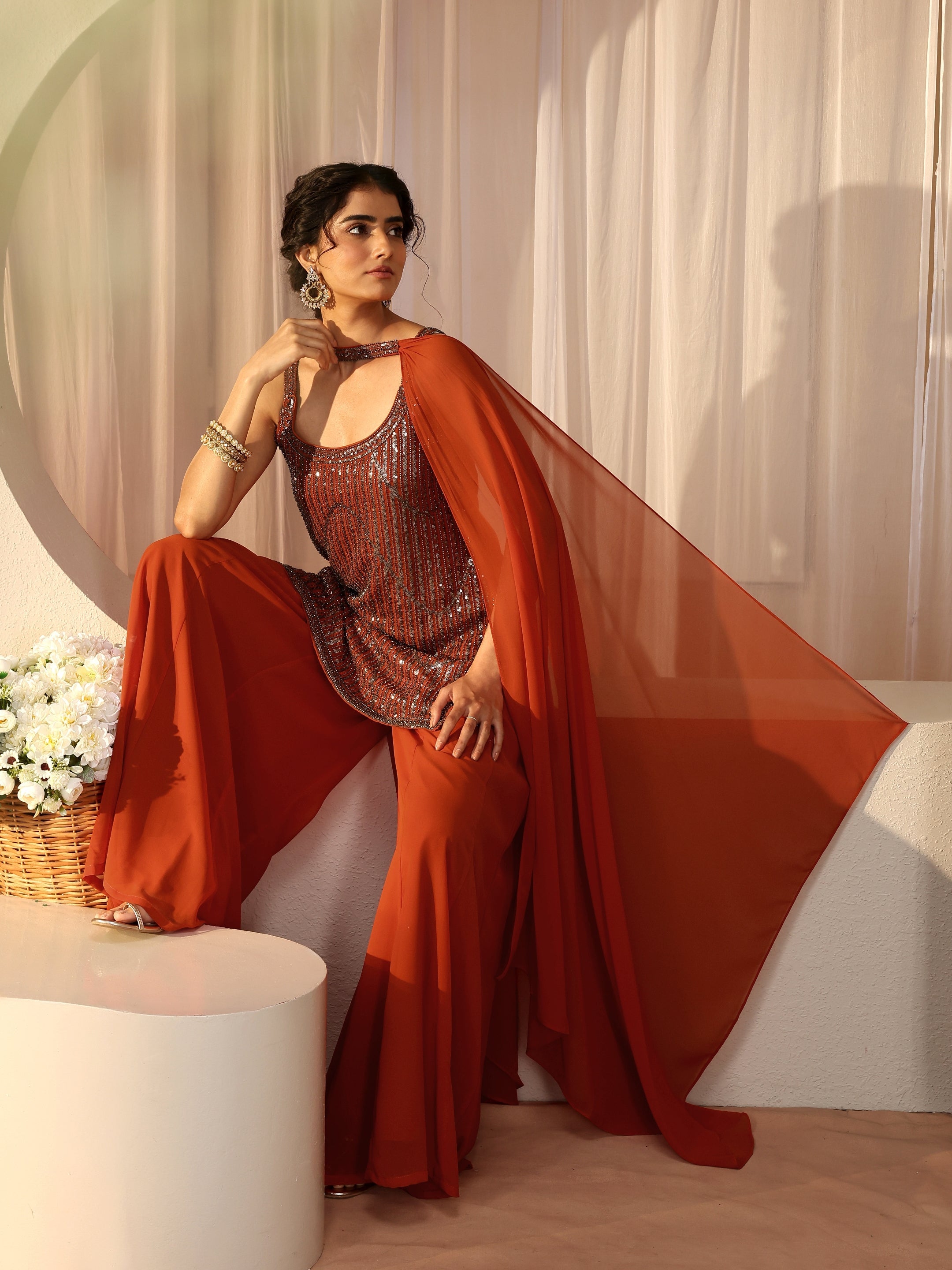 Libas Art Orange Embellished Georgette Palazzo Suit Set-picture-17