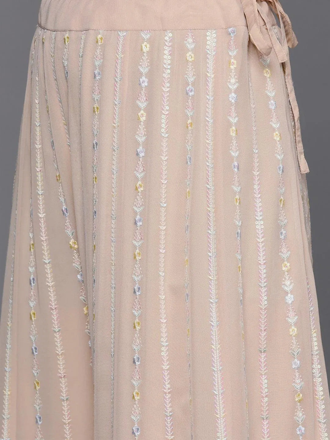 Libas Art Peach Embroidered Georgette Straight Kurta With Palazzos & Dupatta - Libas 