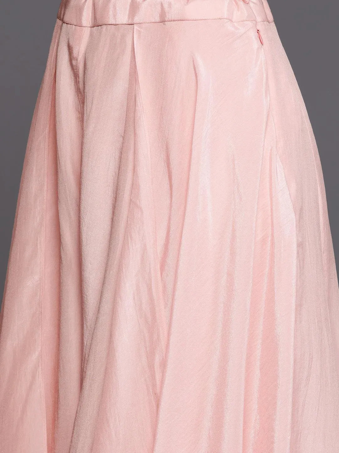 Libas Art Peach Embroidered Silk Blend A-Line Kurta With Palazzos & Dupatta - Libas 