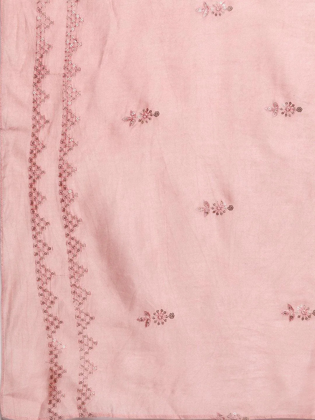 Libas Art Peach Embroidered Silk Blend A-Line Kurta With Trousers & Dupatta - Libas 