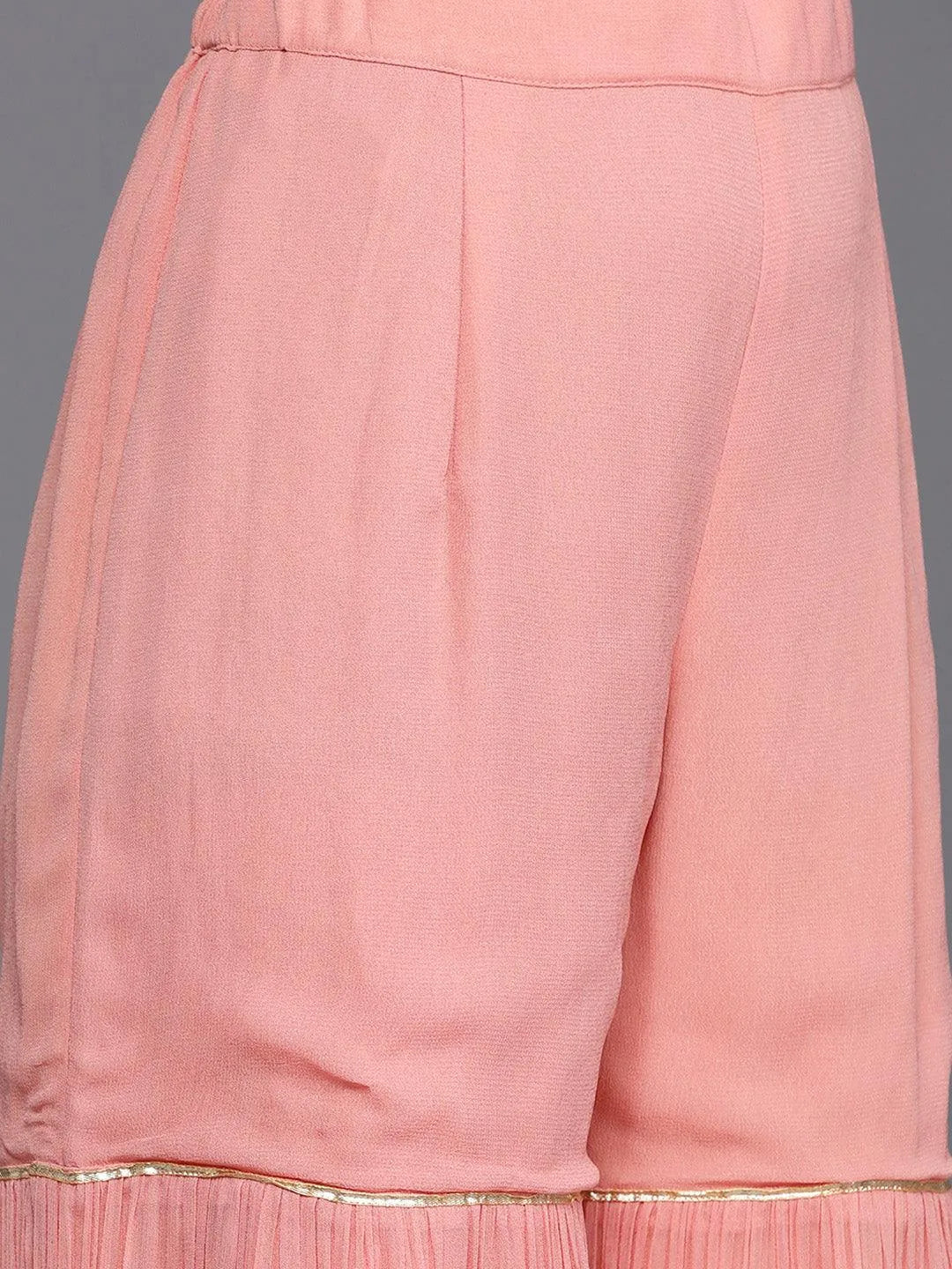 Libas Art Peach Embroidered Silk Straight Suit Set - Libas 