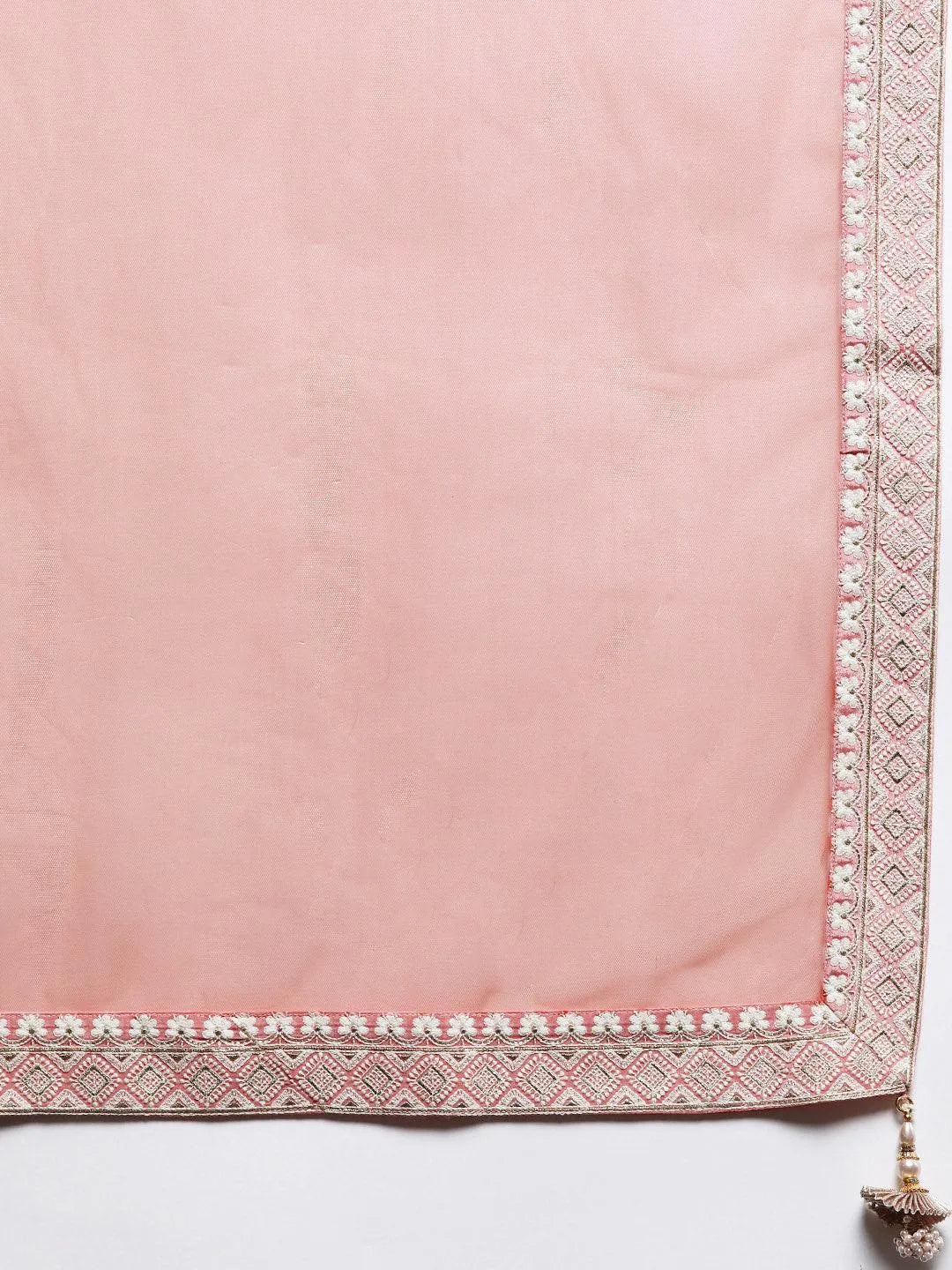 Libas Art Peach Embroidered Silk Straight Suit Set - Libas 