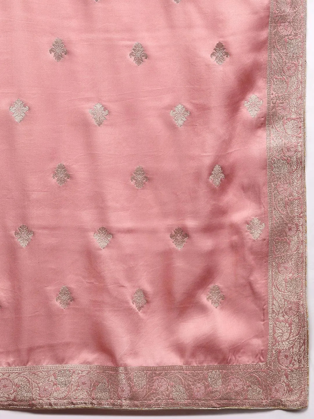 Libas Art Peach Woven Design Silk Straight Kurta With Trousers & Dupatta - Libas 