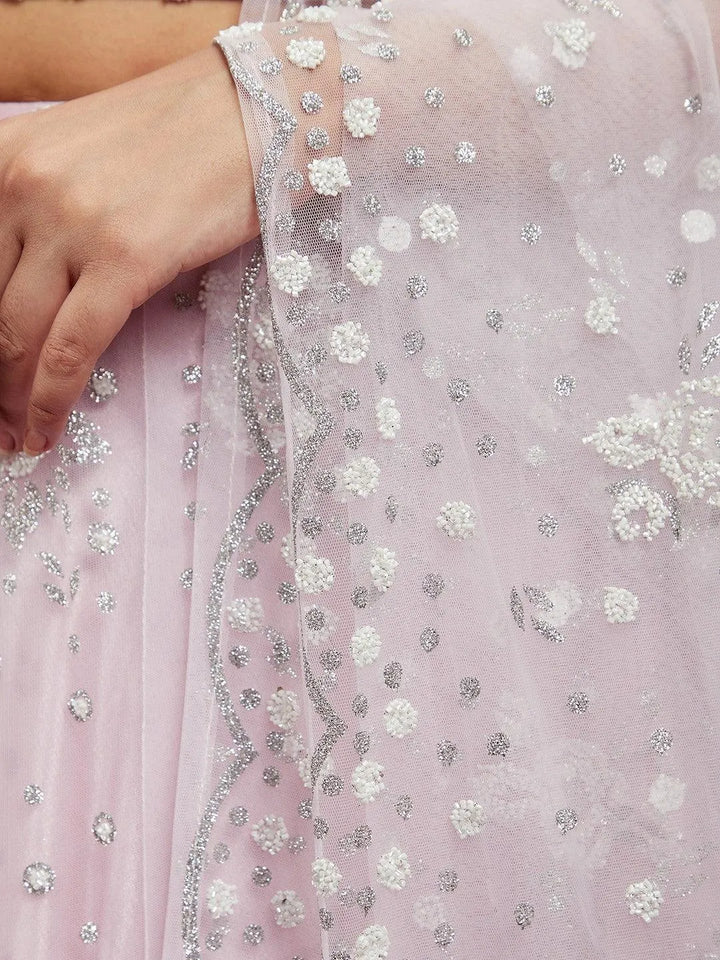 Libas Art Pink Embellished Net Lehenga Set - Libas