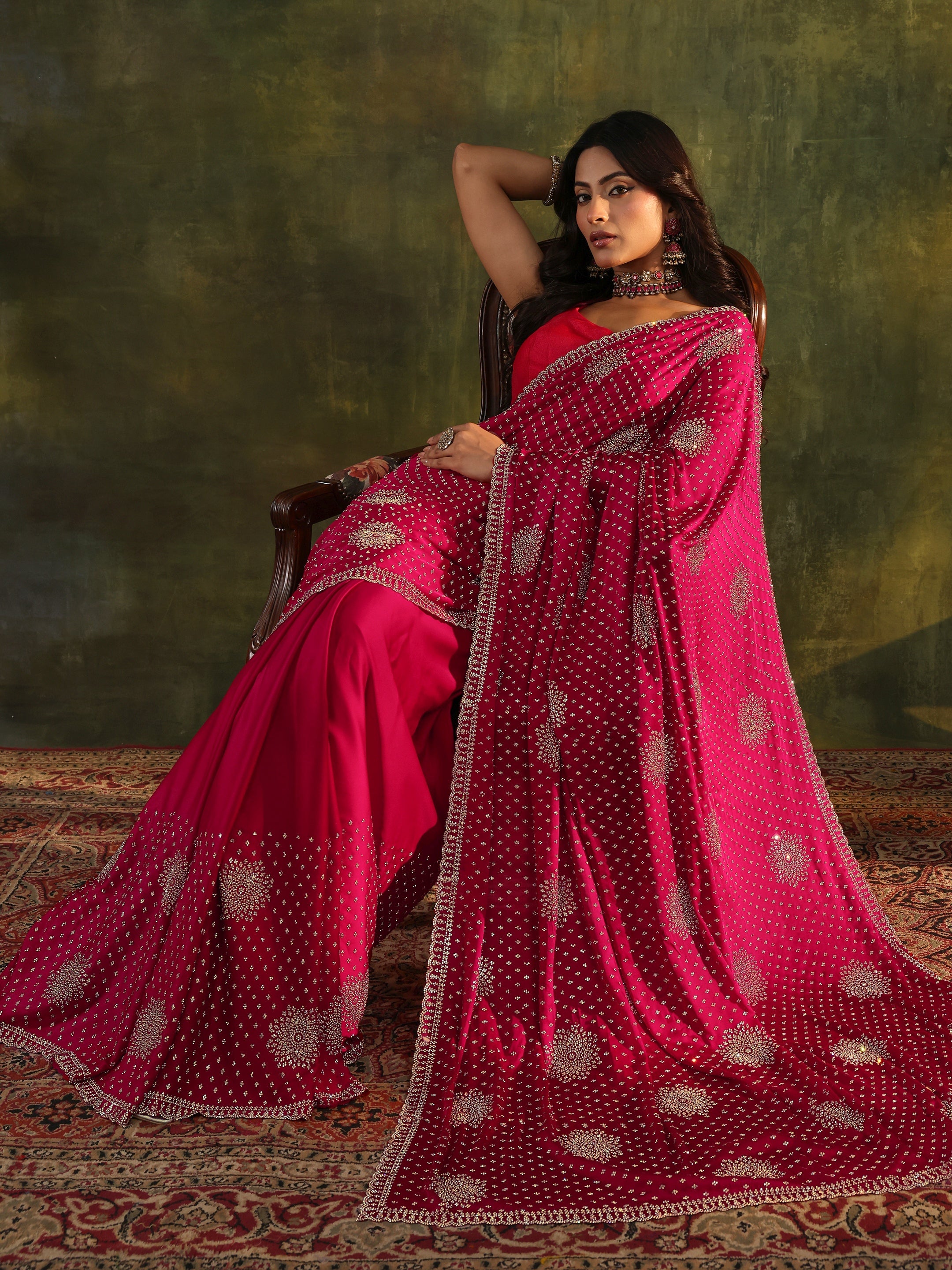 Libas Art Pink Embellished Satin Saree With Unstitched Blouse Piece-picture-24