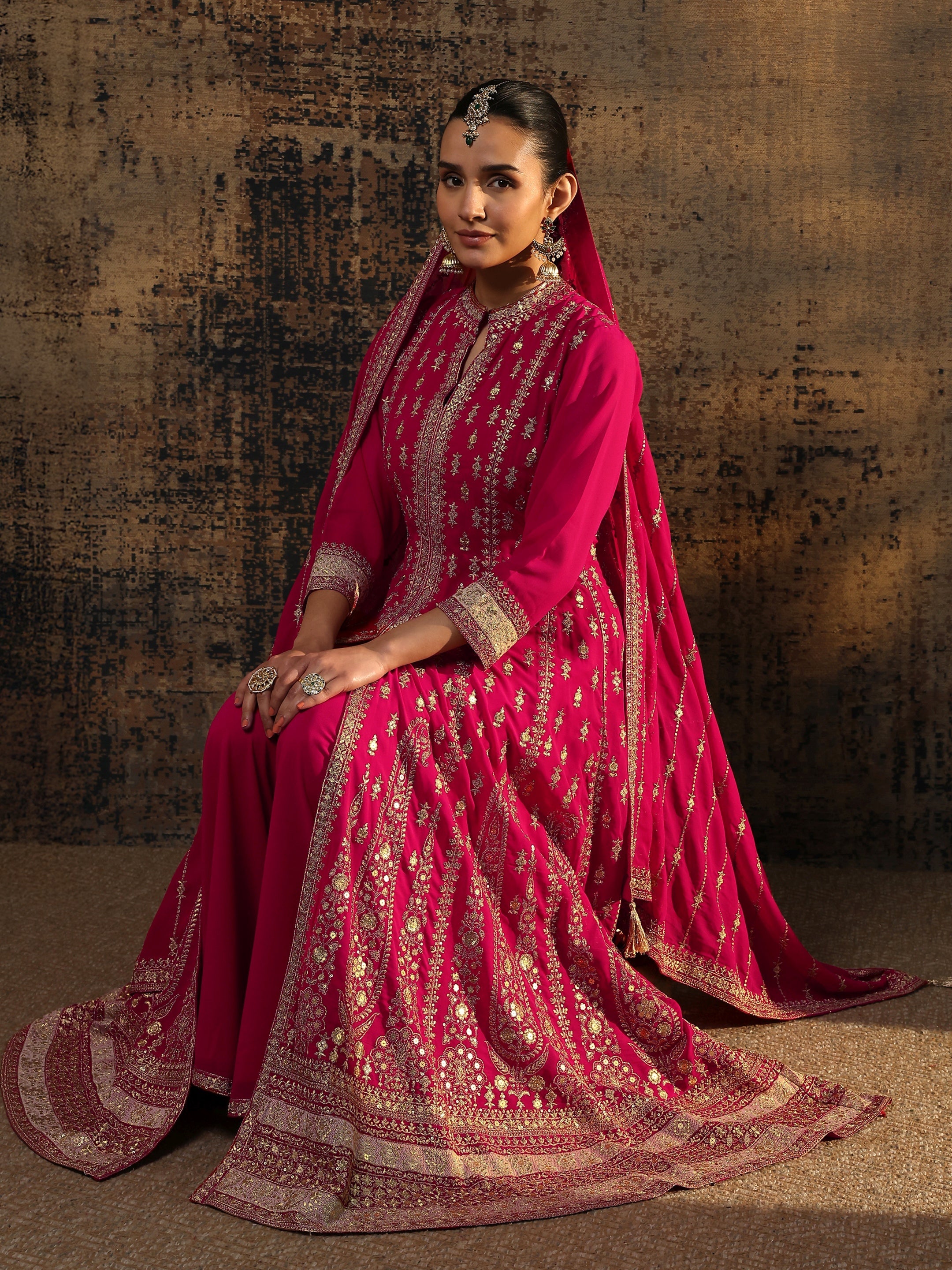 Libas Art Pink Embroidered Georgette Anarkali Suit Set With Dupatta-picture-22